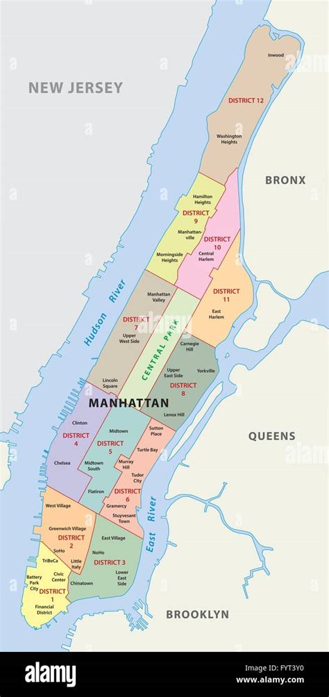 New York City Manhattan District Karte Stock Vektorgrafik Alamy