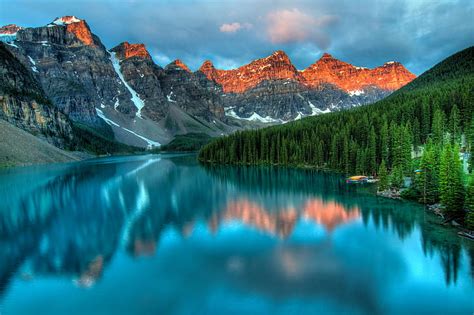 Canada Forests Lake Moraine Mountains Nature Scenery Hd