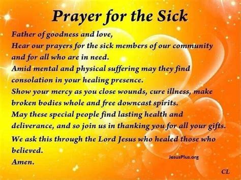 Prayer For Sick Person Sickness Healing And Catholic Prayers For