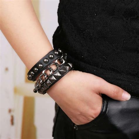 Punk Style Stud Leather Bracelet Unisex Metal Bracelet ROCK Jewelry