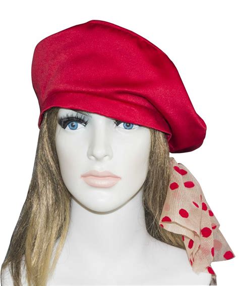 Women S Red Beret Hat With Accessories Of Polka Dot Etsy Lady In Red Red Beret Hats