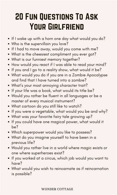 245 Questions To Ask Your Girlfriend Wonder Cottage Fun Questions To Ask Questions To Ask