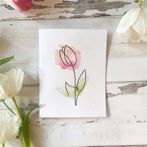 Tulip 5 Hand Painted Watercolor Card Etsy