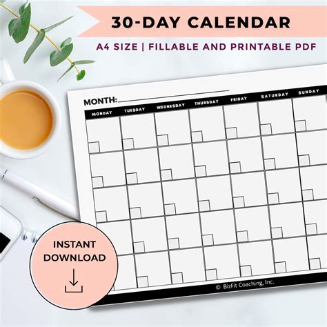 Fillable 30 To 31 Days Calendar Monthly Planner Editable And Etsy Uk