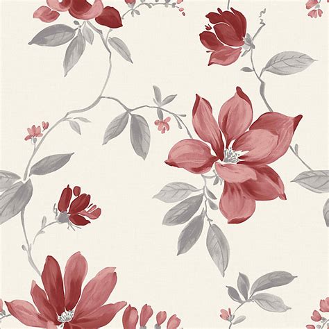 Ideco Home Magnolia Cream And Red Floral Smooth Wallpaper Diy At Bandq