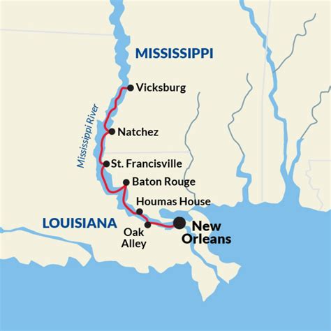 A Map Showing The Route For New Orleans To Mississippi Including Two