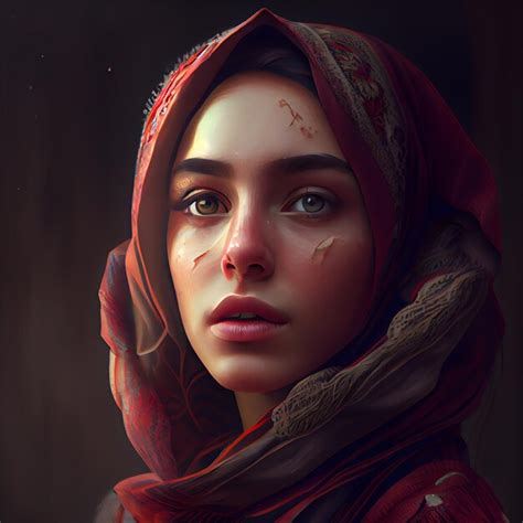 Premium Ai Image Portrait Of A Beautiful Girl With A Red Scarf On Her