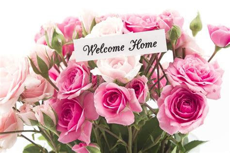 Welcome Home Card With Bouquet Of Pink Roses Stock Image Image Of