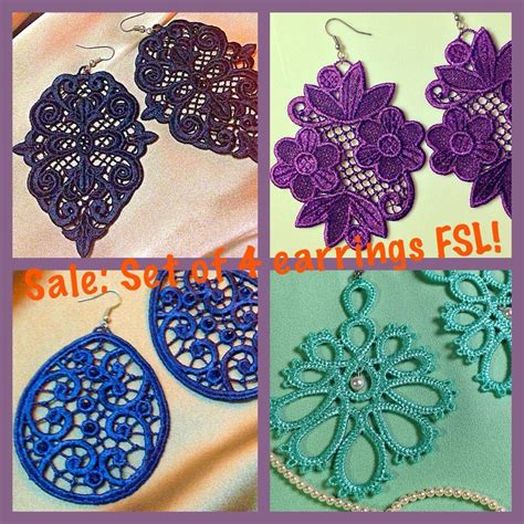 Free Standing Lace Machine Embroidery Design Set Earrings Fsl