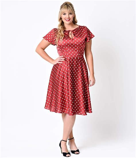 red and white polka dot satin plus size dress midi swing dress a line dress dresses