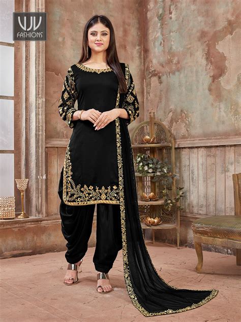 Majestic Black Color Art Silk Designer Patiala Suit Pakistani Dress
