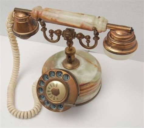Vintage French Style Rotary Marble Brass Tone Pedestaltelephonephone