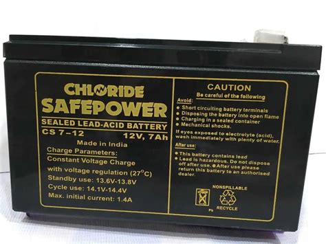 Cs7 12 Exide Chloride Safepower Smf Battery Capacity 7ah 12v Dc At