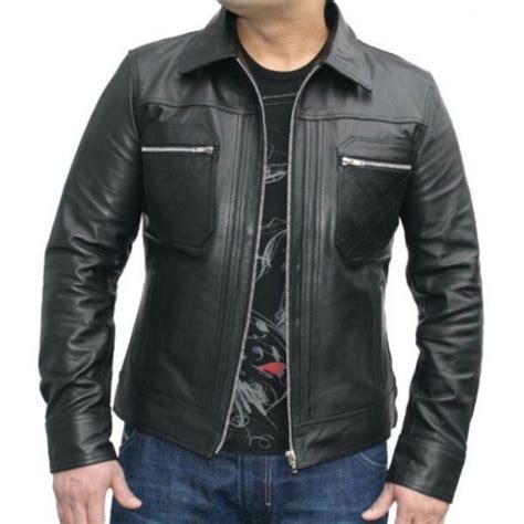 Mens Black Leather Jacket Chest Zipper Pocket Mens Leather Jacket