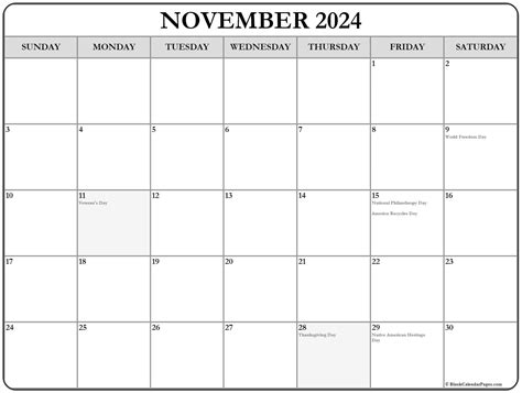 November 2024 Printable Calendar With Holidays February 2024 Calendar