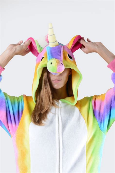 Plush Rainbow Stripe Unicorn Onesie Unicorn Onesie Pajamas Onesie