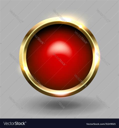 Red Shiny Circle Blank Button With Gold Metallic Vector Image