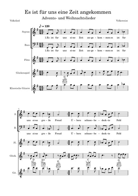 Esistfuerunseinezeitangekommen Sheet Music For Soprano Bass Voice Flute Glockenspiel