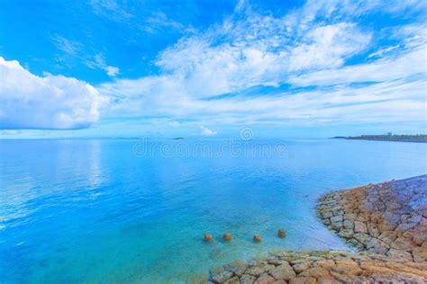 Beautiful Scenery Of Shining Blue Sky And Ocean In Okinawa Stock Image