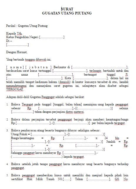 Contoh Surat Gugatan Utang Piutang Lekap Dengan File Word IDNOffice