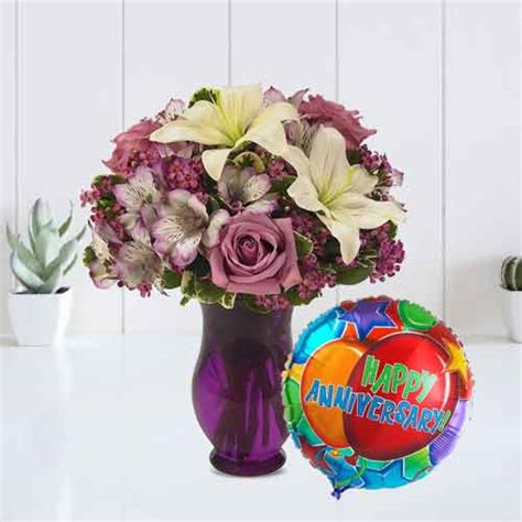 Flowers And Balloons Best Anniversary Bouquet