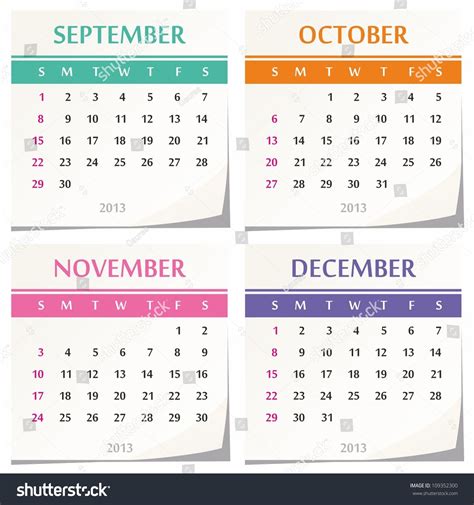 2013 Calendar Design Set Of Four Months September October November