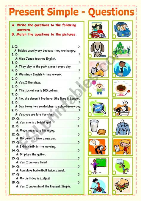 Present Simple Question Formation 15 Esl Worksheet By Sharon F