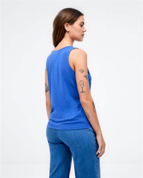 Blusa De Tirantes Cuello En V Elástica Lisa Azul Mujer Surkana