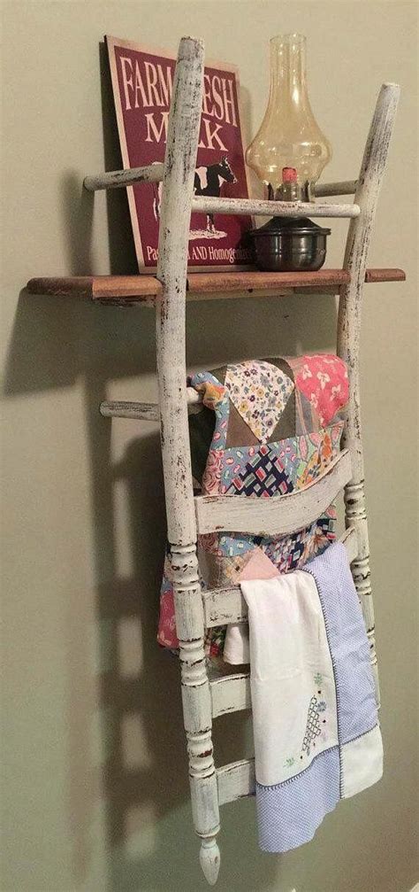 Vintage Chair Shelf And Quilttowel Rack Oldchair Chairs Repurposed