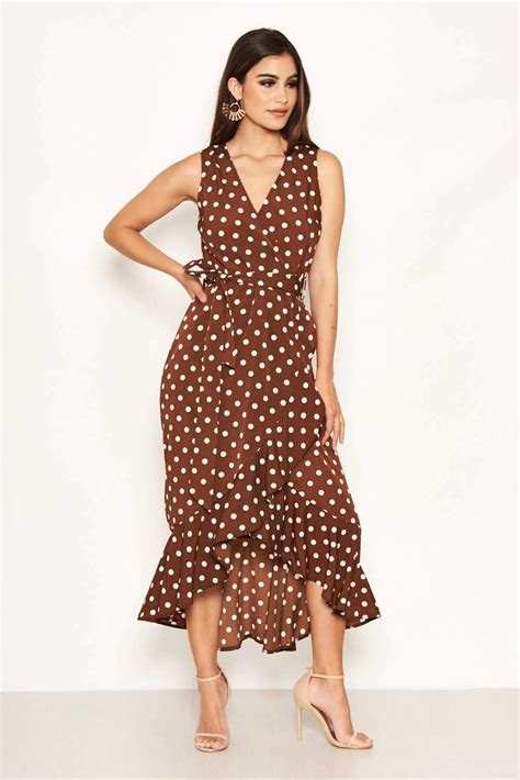 Brown Polka Dot Wrap Dress Dresses Brown Wrap Dress Brown Summer