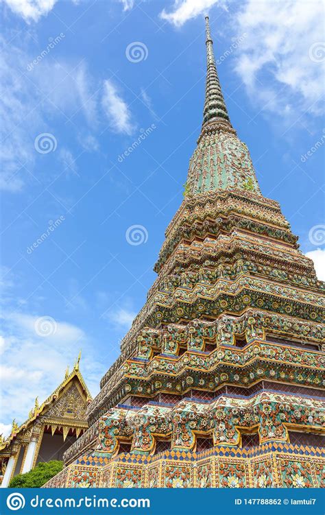 Beautiful Pagoda With Blue Sky At Wat Pho Temple Bangkok Thailand