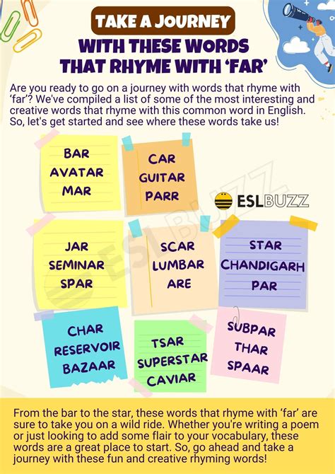 Words That Rhyme With Far A Guide For English Learners Eslbuzz