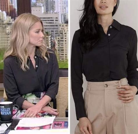 Live With Kelly And Ryan June 2022 Kelly Ripas Black Silk Shirt