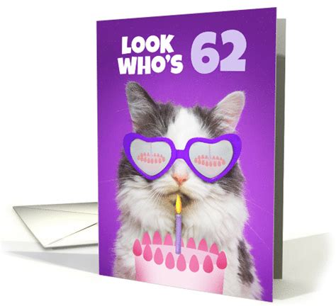 Happy Birthday 62 Year Old Cute Cat With Cake Humor Card 1557734