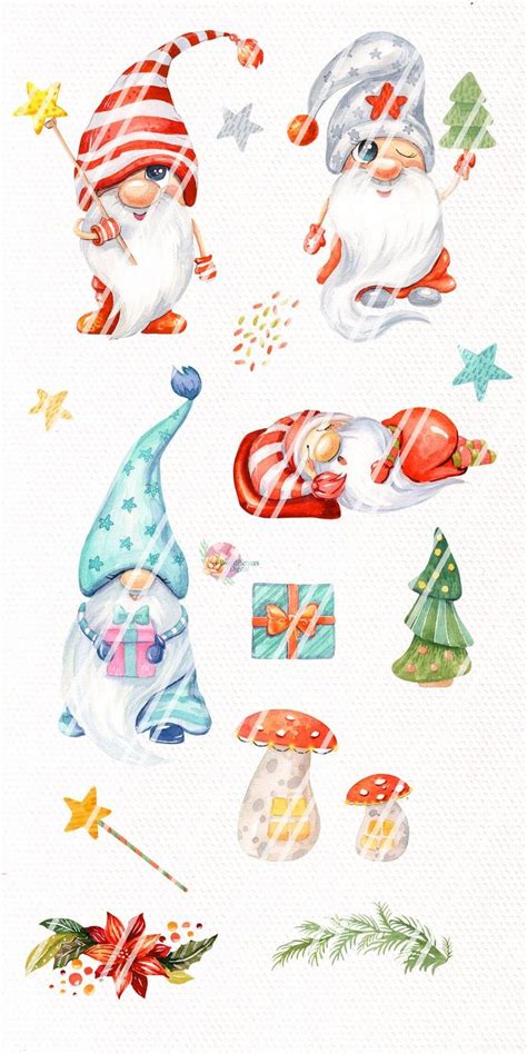 Christmas Gnomes Watercolor Clipart Nordic Scandinavian