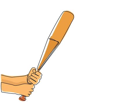 Single One Line Drawing Player Hand Holding Baseball Bat American