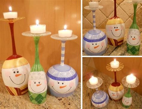 Snowman Glass Wine Candle Holders Praktic Ideas Find Fun