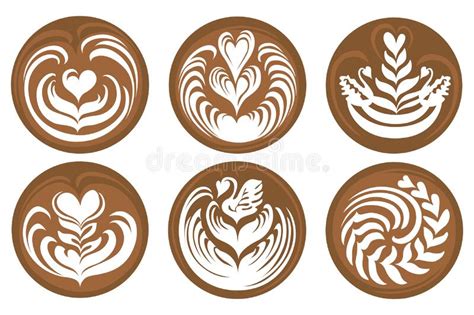 Set Of Latte Art Coffee Logo Design Digital Illustration Stock