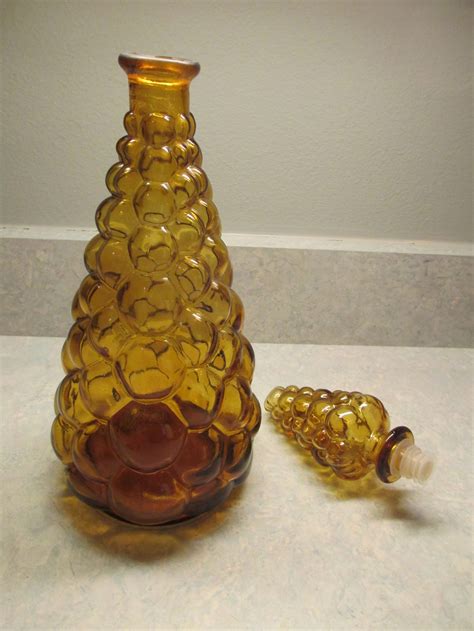Vintage Amber Bubble Glass Decanter Mid Century Modern Amber Etsy