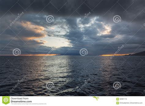 Stormy Sunset At Sea Off The Hawaiian Coast At Maui Stock Image Image