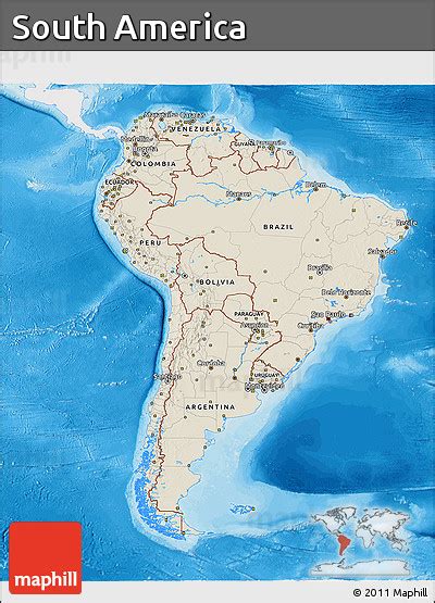 Free Shaded Relief 3d Map Of South America Single Color Outside