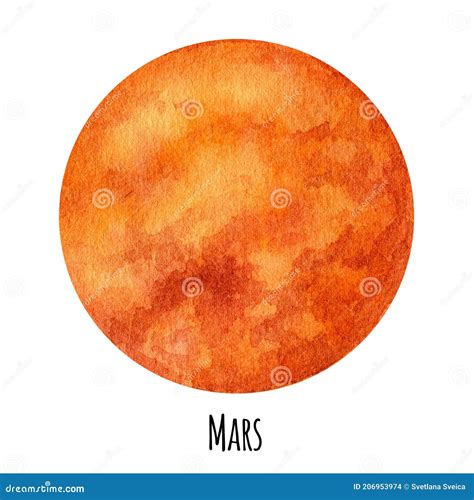 Mars Planet Of The Solar System Watercolor Isolated Illustration On