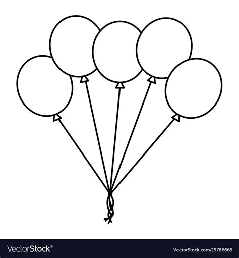 Bunch balloons decoration ornament party outline Vector Image