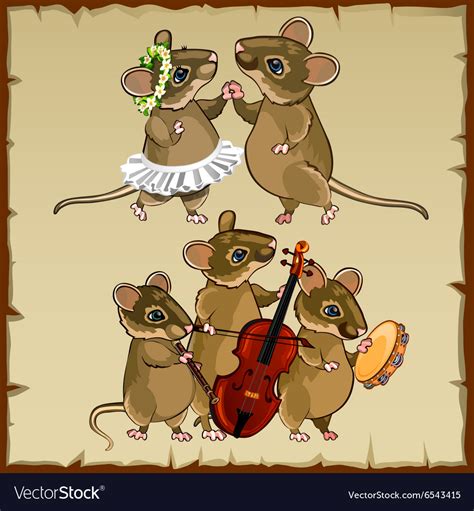 Set Of Dancing Mice And Musicians Royalty Free Vector Image