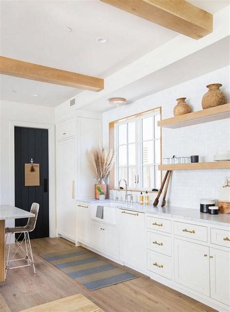 White Kitchen With Rift Oak Floating Shelves White Kitchen With Rift