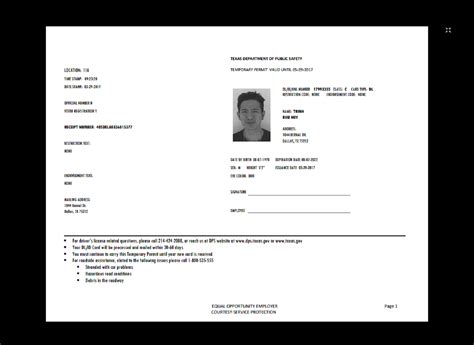 Texas Temp Drivers Permit Template Printable Temporary With Regard