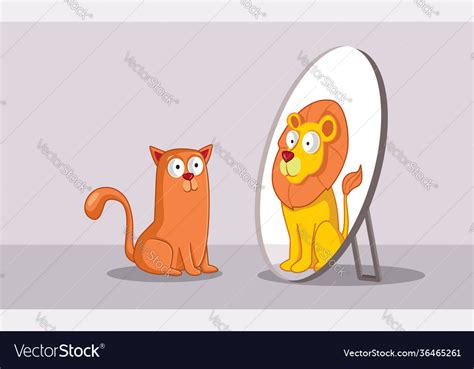 Confident Cat Looing In Mirror Seeing A Lion Vector Image