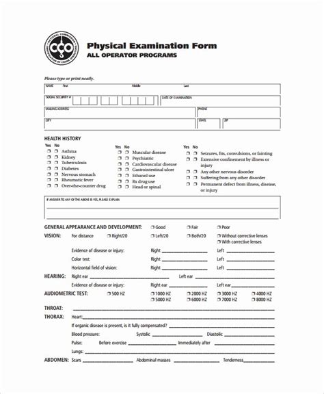 30 Printable Physical Exam Forms Example Document Template