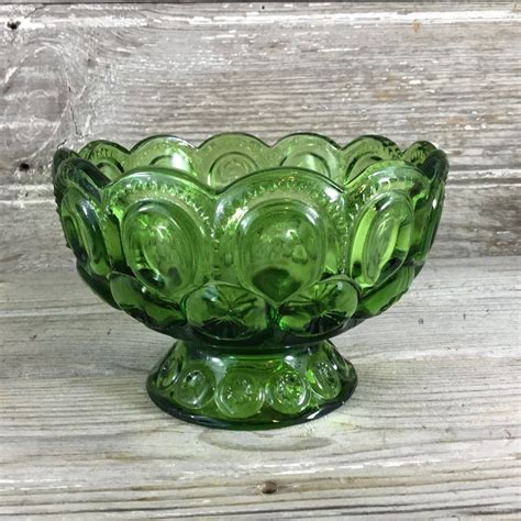 Vintage Le Smith Emerald Green Glass Moon And Stars Footed Candy Dish