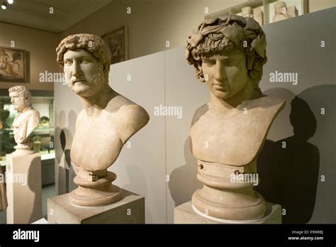 Marble Busts Of The Roman Emperor Hadrian Left And His Lover Antinous Right British Museum